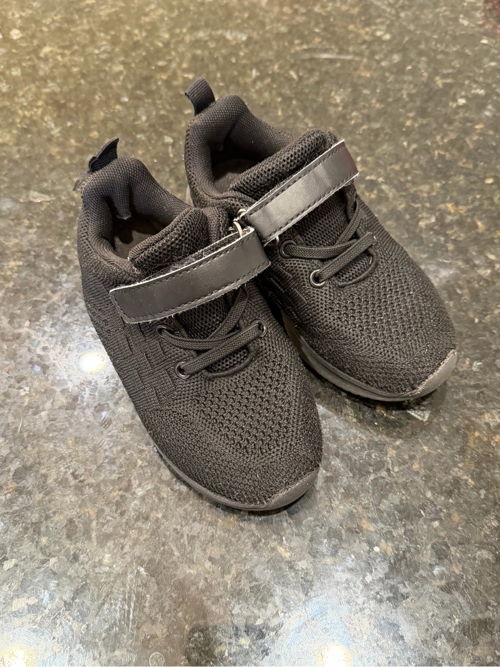 Kids Black Slip-On Athletic Sneakers with Hook-and-Loop Strap